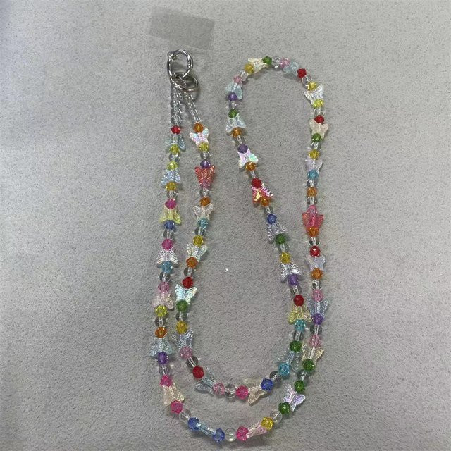 Handgefertigte Perlen-Telefonkette mit Schmetterling-Anhänger als Crossbody-Handyband in Multicolour - Bild 1
