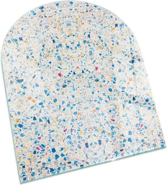 Tulup Kamin-Glasplatte Funkenschutzplatte aus Glas mit abstraktem Texturmuster in Weiß, Halbkreis, B: 80 cm, H: 70 cm - Bild 1