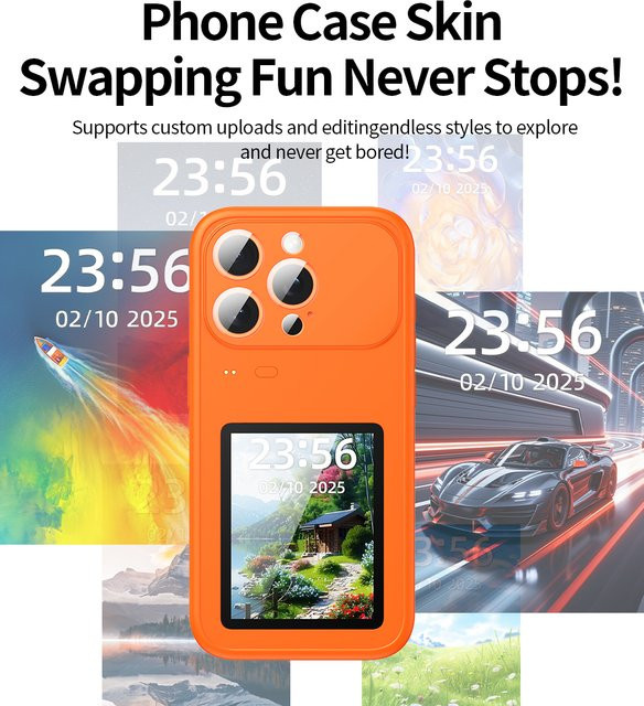 Multifunktionale Bluetooth-Handyhülle von Zoeydam für iOS in Orange mit Touchscreen, Fotoübertragung und Videowiedergabe - Bild 1