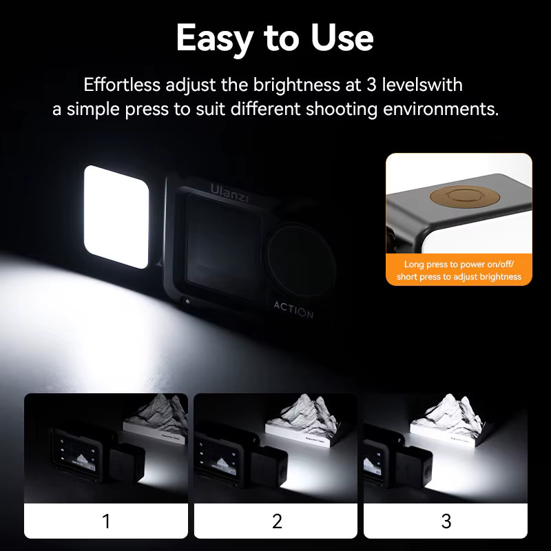 Ulanzi LM18 LED-Videoleuchte in Schwarz, IPX5 wasserdicht und magnetisch, 5600K, passend für DJI Osmo Action 5/4/3 und Osmo Pocket 3 - Bild 4