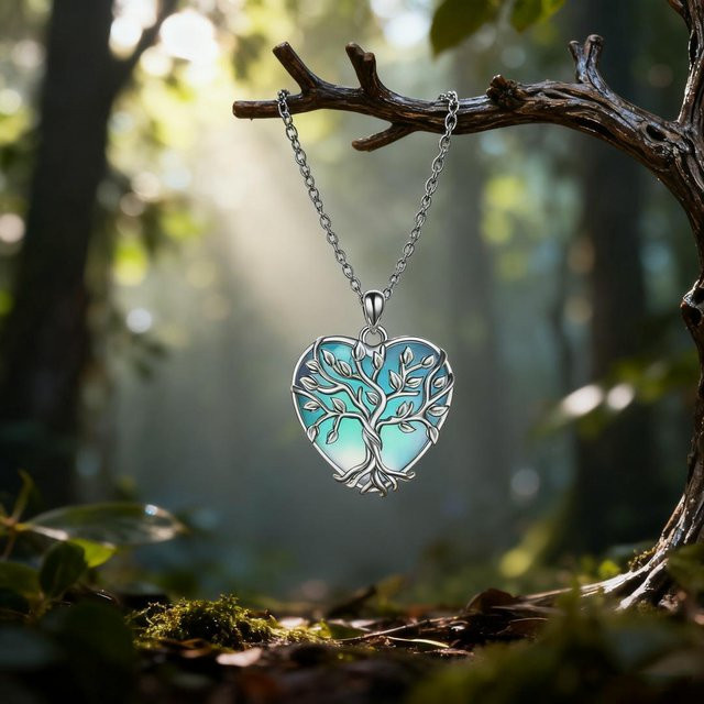 Schmuck-Set Ohrring und Halskette, Mondstein, Edelstahl, Silber, Damen - Bild 1