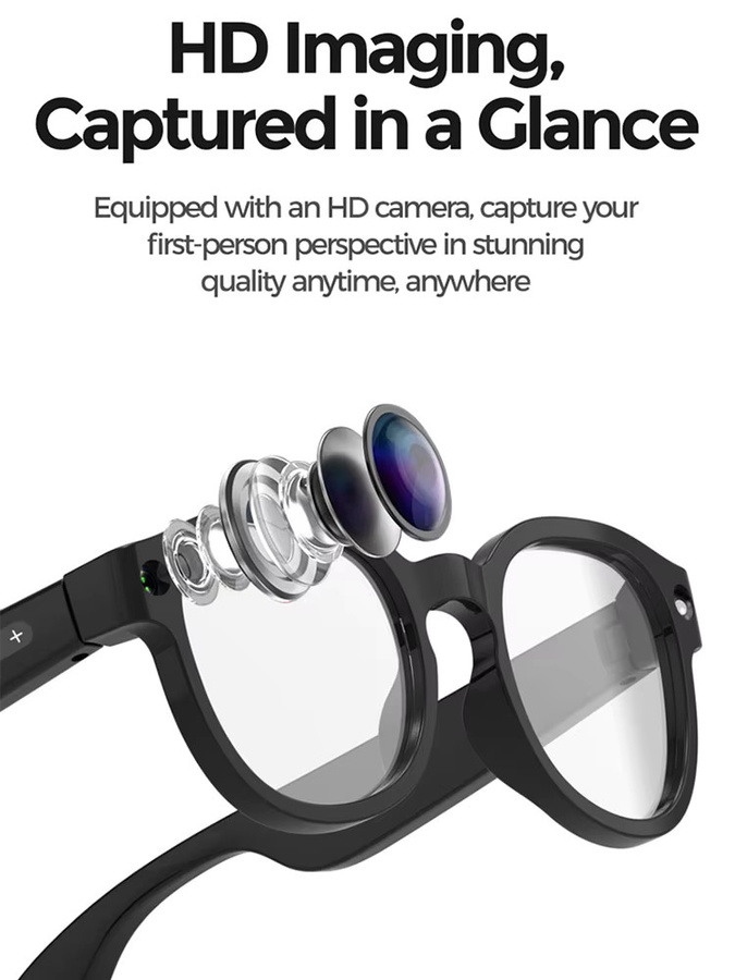 BMAD KI-Smart-Brille mit 8K HD Kamera, Bluetooth, Photochromatischer Funktion und ChatGPT-Unterstützung, Schwarz, Square - Bild 7