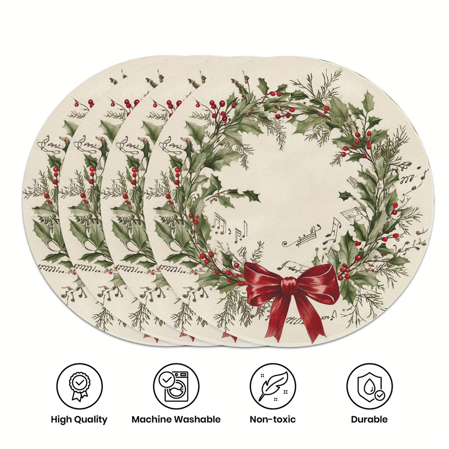 VIKAMA Weihnachtsmatte mit Holly Berry Bow und Musiksymbol Design, maschinenwaschbar, Mehrfarbig - Bild 3