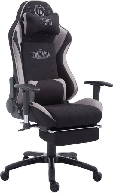 TPFLiving Racing Bürostuhl Shiva Gaming Chair aus Stoff mit Fußablage und Kopfstütze, Schwarz/Grau - Bild 1
