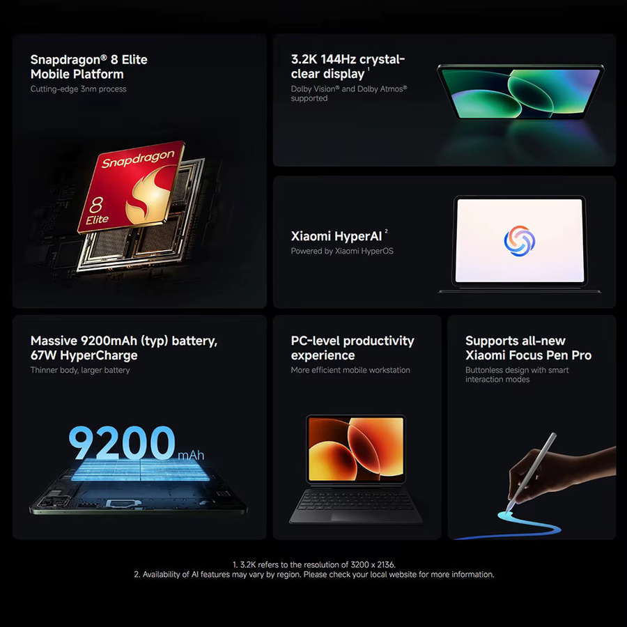 Xiaomi Pad 8 Pro 2025 Tablet mit 11,2 Zoll 3,2K Display, Snapdragon 8 Ultra Edition Prozessor, Xiaomi HyperOS 3, Grau - Bild 2