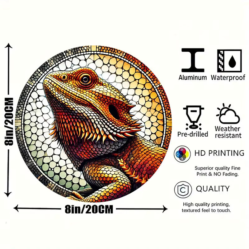 Potdemiel Rundes Aluminiumschild mit australischem Bärtigem Drachen als Vintage Wanddeko, Durchmesser: 20,3 cm, Mehrfarbig - Bild 2