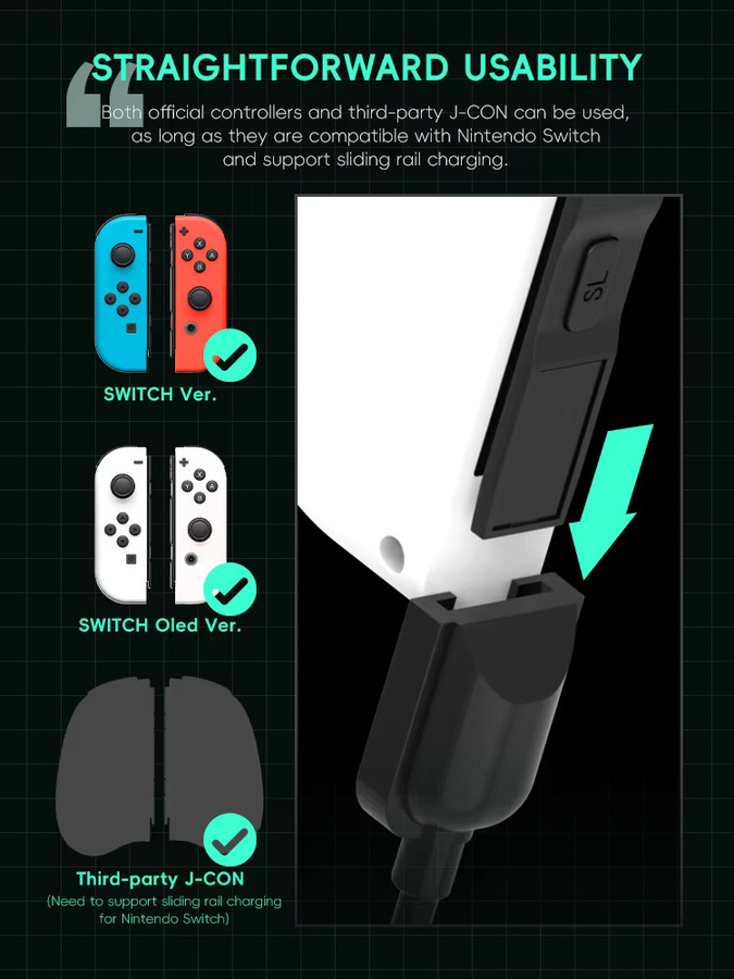 DATA FROG 2-in-1 Joy Pad Ladekabel für Nintendo Switch und Switch OLED, Schwarz, Länge: 1,5 m - Bild 2