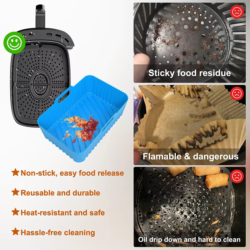 Rechteckige Silikon Air Fryer Liner Form für Ninja DZ201/DZ401 8-10QT, Antihaft Backform in Grau oder Schwarz - Bild 4