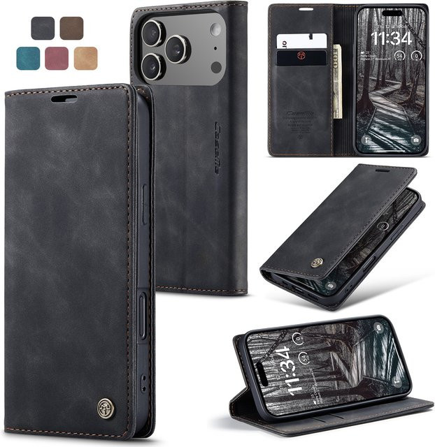 Luxuriöse Leder-Geldbörse-Hülle für Apple iPhone 17 Pro, 17 Pro Max, 17 Air und 16e in Braun mit Kartenfächern und Standfunktion - Bild 1
