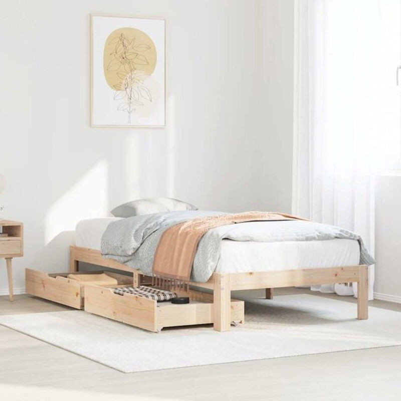 Massivholzbett Vidaxl aus Kiefer mit Schubladen in Braun und Natur, B/T/H: 90 x 190 cm - Bild 1