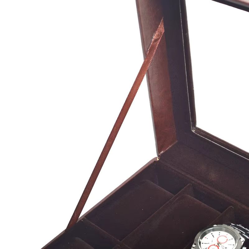 DELESYS Uhrenbox mit Fenster aus braunem Plüsch für 6, 10 oder 12 Uhren zur staubgeschützten Aufbewahrung - Bild 3