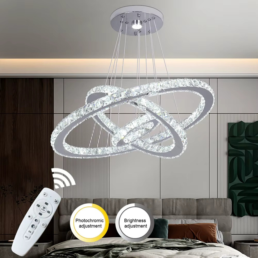 VETRULUS Moderner LED Kronleuchter mit K9 Kristall und Ring-Design in Chrom, ideal für dein Wohnzimmer oder Esszimmer - Bild 4