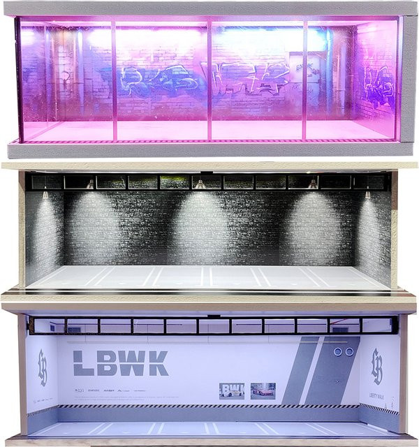 meiduoxing Auto-Ausstellungsgarage Diorama-Set, 1/64 Maßstab, USB-betrieben, LED-beleuchtet - Bild 1