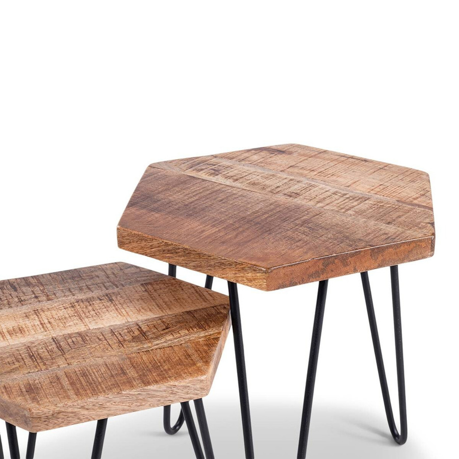 byLIVING Zweisatztisch ELEA aus Mangoholz und Metall, braun/schwarz, B: 45 cm, T: 40 cm, H: 45/55 cm - Bild 2
