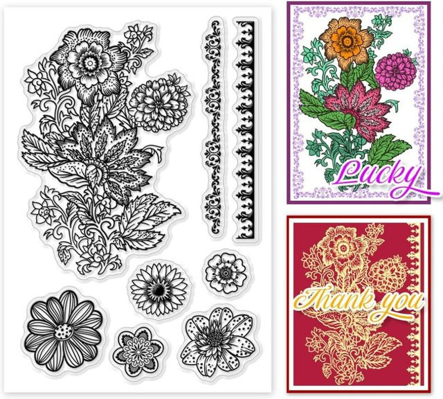 Transparente Silikonstempel mit Volksblumen-Motiv für DIY-Scrapbooking und Kartenherstellung - Bild 1