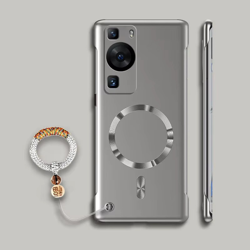 Lucky Ring Magnetische Handyhülle für Huawei P60 P50 P40 P30 Pro, Rahmenlose matte PC-Abdeckung mit Metallbeschichtung in Rot und Silber - Bild 4