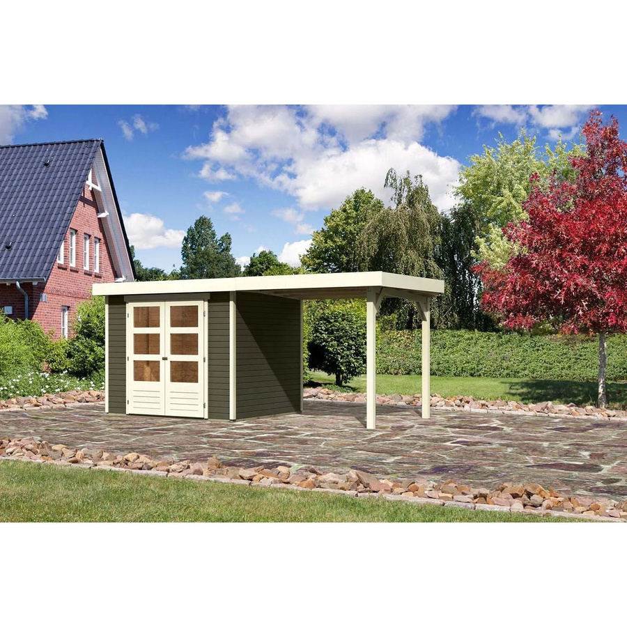 Karibu Holz-Gartenhaus Boras mit Flachdach in Terragrau, lackiert, B/T/H: 238 x 213 x 211 cm - Bild 2