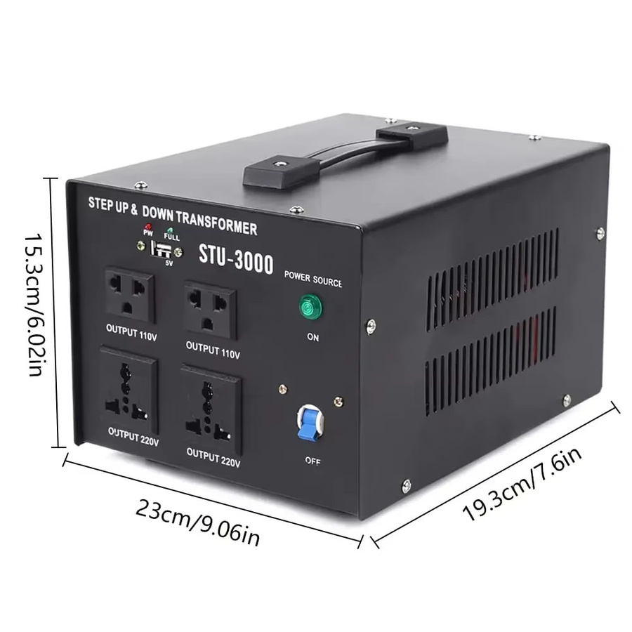 Spannungswandler Transformator 3000W Aufwärts und Abwärts 110V zu 220V sowie 220V zu 110V in Schwarz - Bild 2