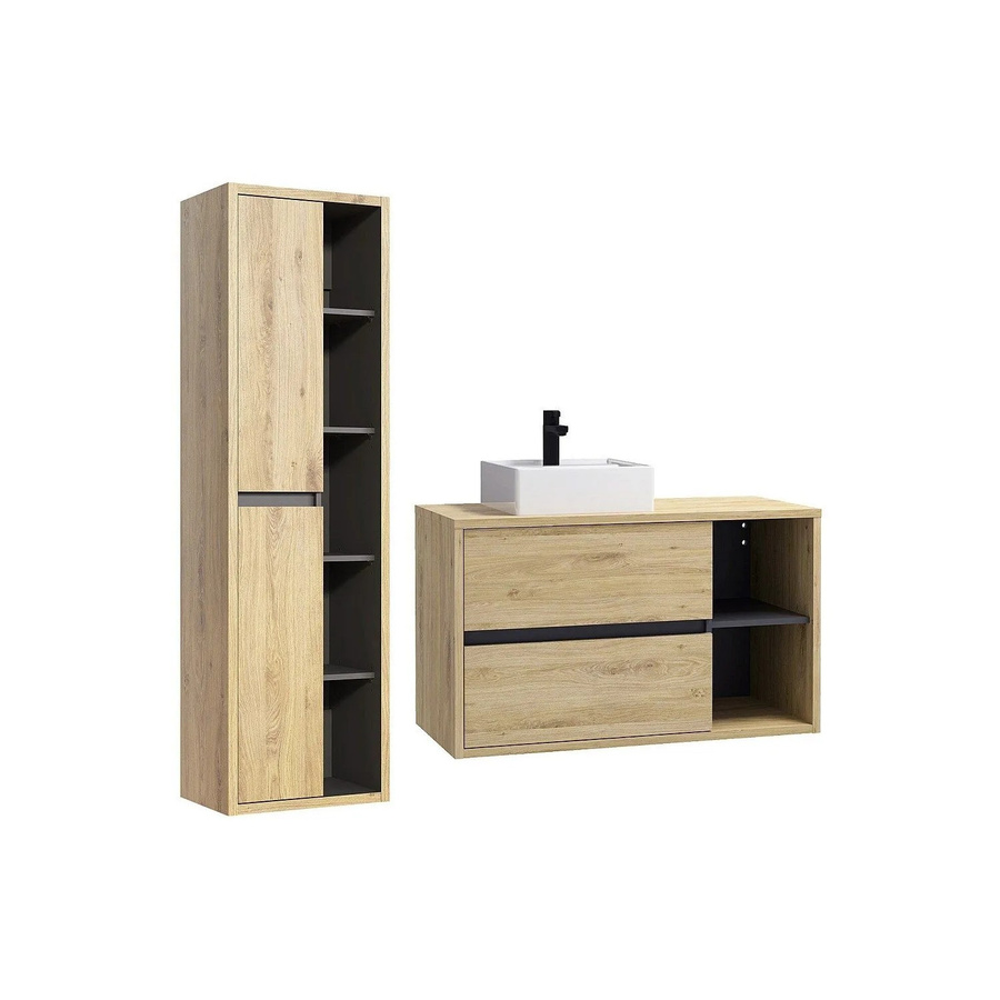 PURNAL Badmöbel-Set mit Waschbecken und Schrank in Beige, Breite: 100 cm - Bild 2