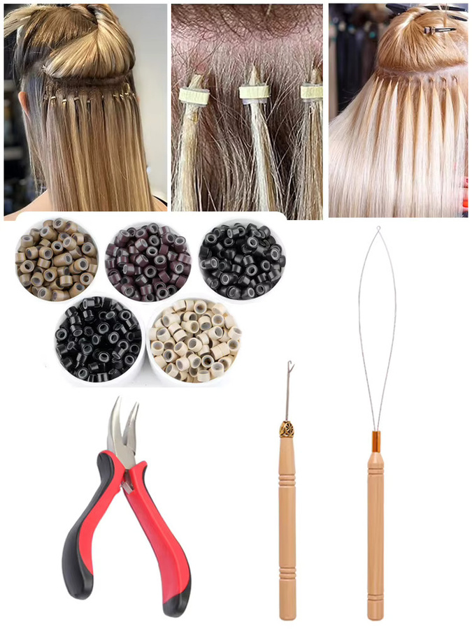 Yajukai Installationsset für Haarverlängerungen, 100 Stück, Nano-Ringe, Zange, Häkelschlösser, Nadel, Haarringe, Einfädler - Bild 3