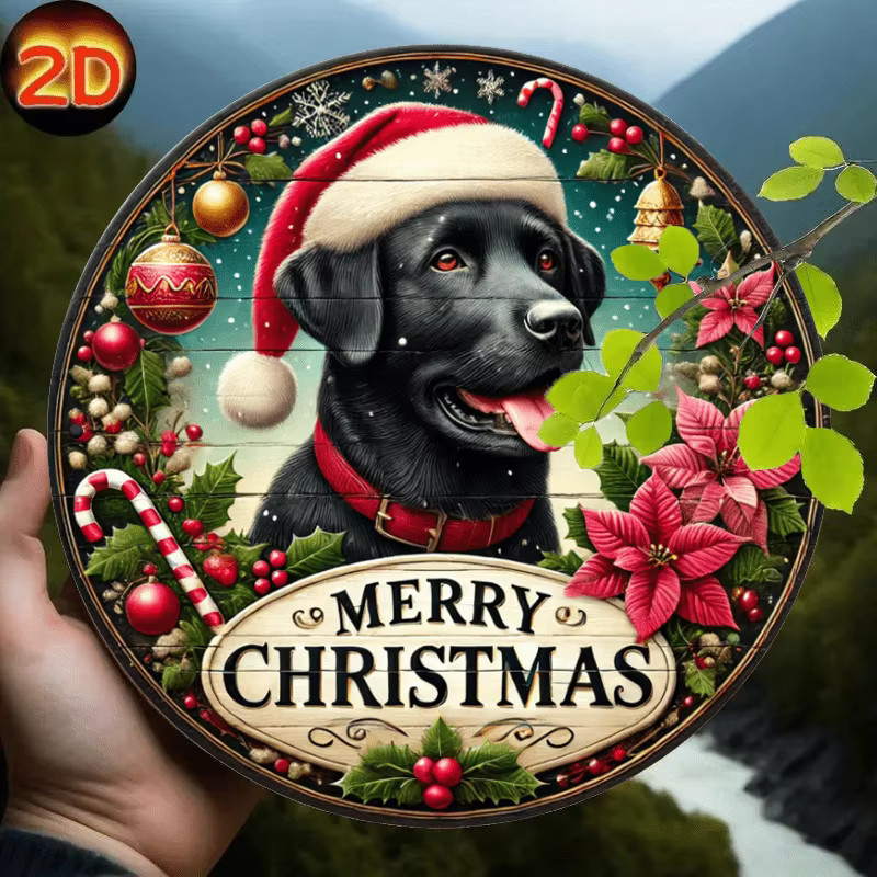 Rustikales Holzschild Potdemiel mit schwarzem Labrador für deine Weihnachtsdekoration, rund, Durchmesser: 20 cm - Bild 4