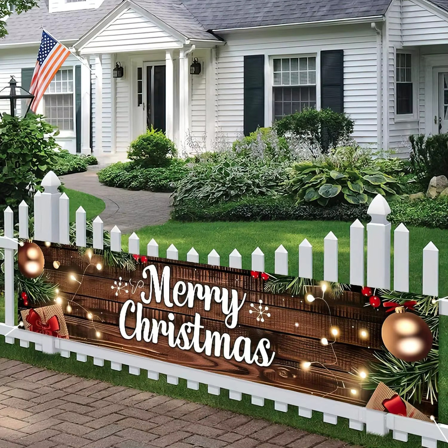 VIKAMA Retro Weihnachts-Hängebanner Happy Christmas für Outdoor, Party und Dekoration, Mehrfarbig, B/H: 180 x 35 cm - Bild 3