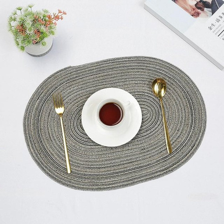 Hitzebeständiges Tischset Love Home Garden aus gewebtem Baumwollgarn, oval, grau, B/T: 50 x 35 cm