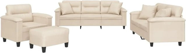 vidaXL 4-teiliges Lounge-Set aus Mikrofasergewebe in Beige mit Ottoman und Armlehnen - Bild 1