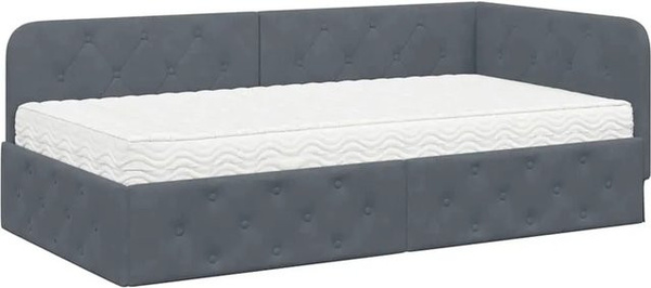 vidaXL Eckbettgestell mit Matratze aus Samt in Dunkelgrau, B/T/H: 100 x 200 x 72 cm