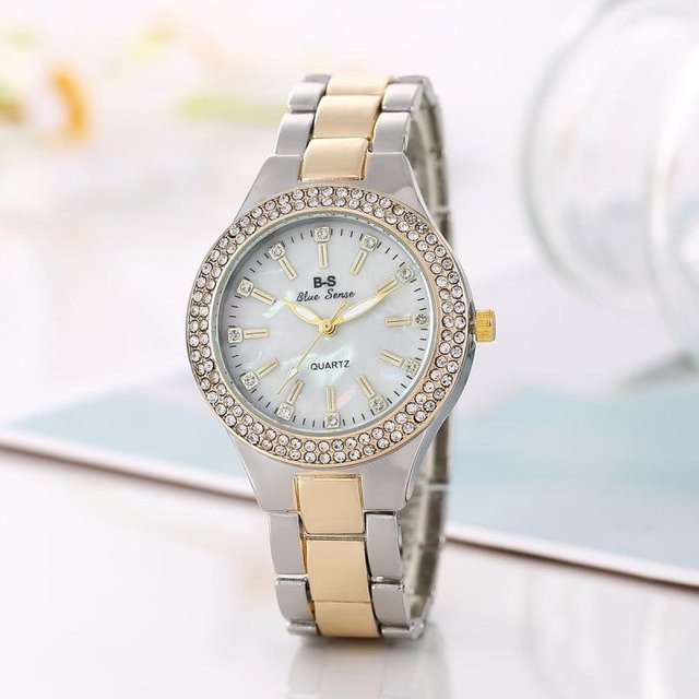 Armbanduhr Edelstahl, Quarz, Weiß, Diamantbesetzt, Damen - Bild 1