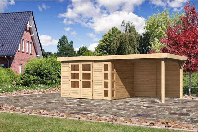 Karibu Holz-Gartenhaus Sölve mit Flachdach in Natur, unbehandelt, B/T/H: 298 x 242 x 210 cm - Bild 1