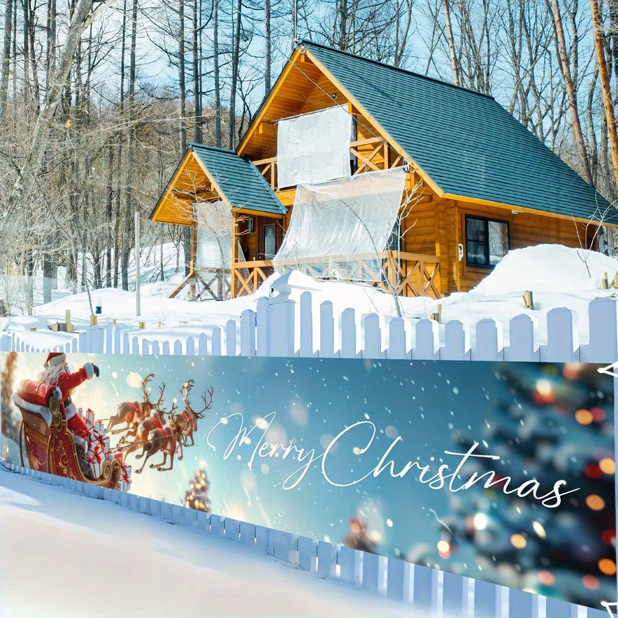 VIKAMA Weihnachtsbanner mit Weihnachtsmann und Rentier als hängende Dekoration für Outdoor und Zuhause aus Polyester, Breite: 180 cm, Höhe: 35 cm - Bild 4