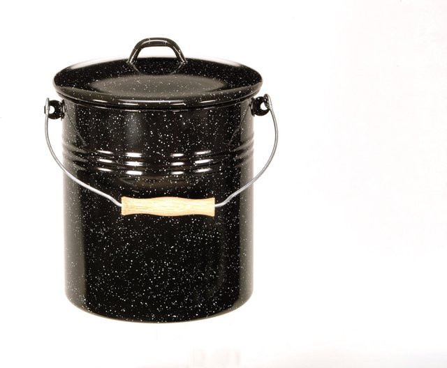 Karl Krüger Emaillierter Mülleimer mit Deckel schwarz-weiß-gesprenkelt, Volumen: 10 Liter, Höhe: 34,5 cm, Breite: 26,0 cm, Tiefe: 10,0 cm - Bild 2