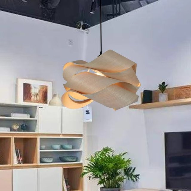 JOYINLED Pendelleuchte im chinesischen Stil, minimalistische Hängelampe aus Metall und Holz in Schwarz für Esszimmer und Flur, Durchmesser: 45 cm / 60 cm - Bild 1