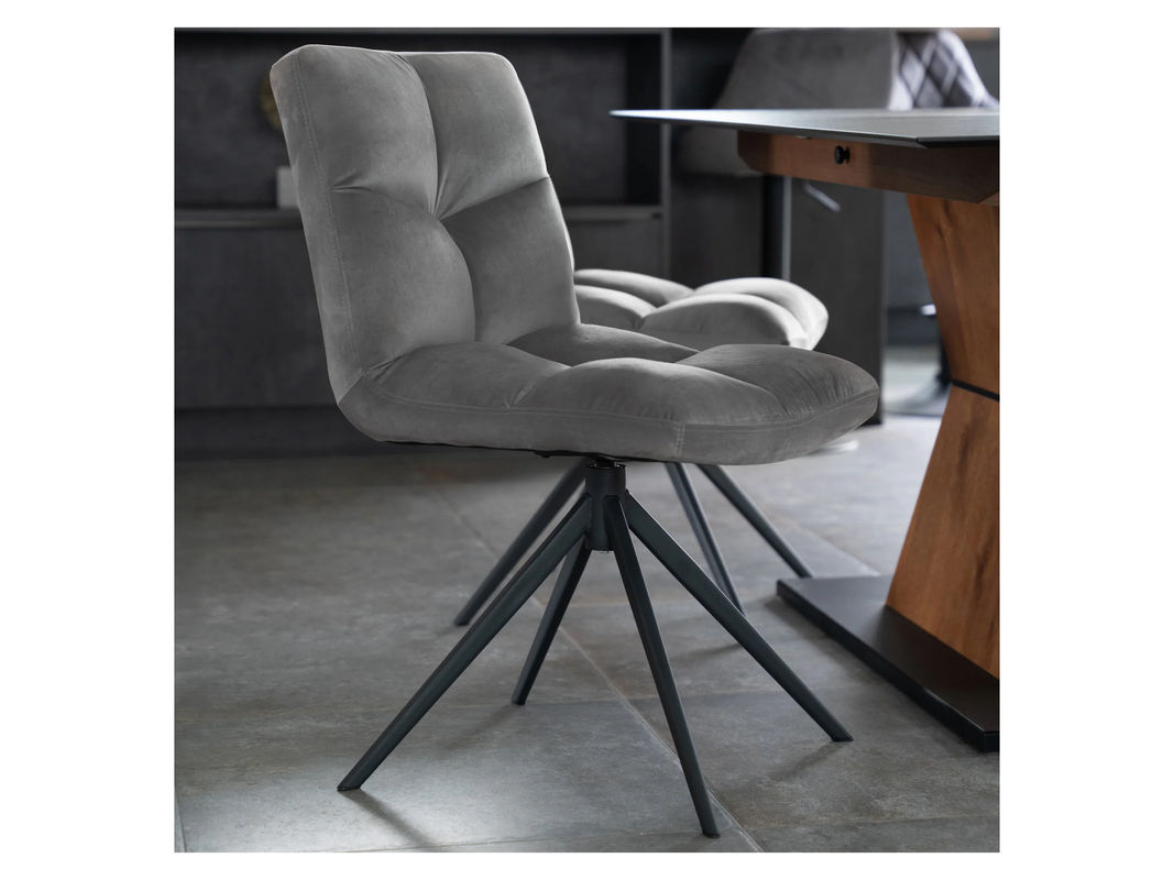 HOME DELUXE Esszimmerstuhl NODA 2er Set drehbar aus Samt in Hellgrau - Bild 3