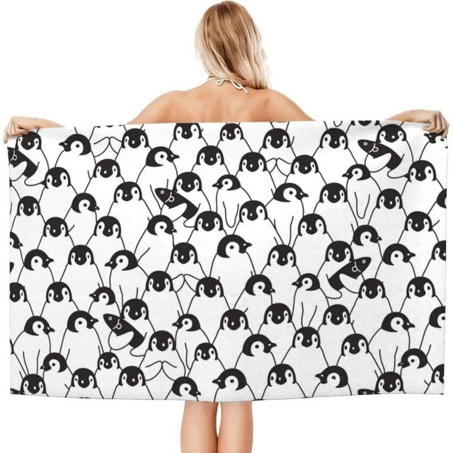JMG Household Supplies Strandtuch mit Pinguin-Print, Schwarz-Weiß, Mikrofaser, schnelltrocknend und sandfrei, B/H: 90 x 180 cm - Bild 1