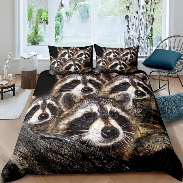 Waschbär Bettwäsche-Set mit Tiermotiv aus Mikrofaser, B/B: 135 x 200 cm, Mehrfarbig - Bild 1