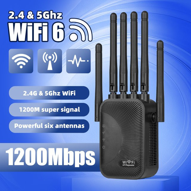 Regaton Dual-Band WLAN-Repeater 1200Mbps mit Smart Digital Display, Wi-Fi Signalverstärker in Schwarz - Bild 1