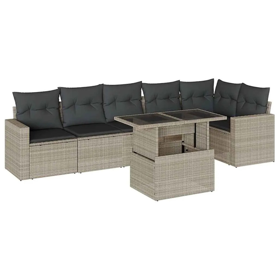 vidaXL 7-teilige Garten-Sofagarnitur aus Poly-Rattan mit Kissen in Hellgrau - Bild 2