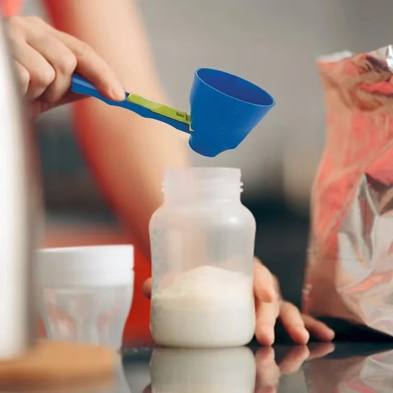 Ouhoe Proteinpulverschaufel aus Kunststoff in Pink oder Blau, runder Schiebetrichter für Milch und Nahrungsergänzungsmittel - Bild 1