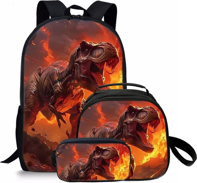 3er Set BAOERYE Dinosaurier Lunchtaschen und Federmäppchen für Kinder in Multicolour - Bild 1
