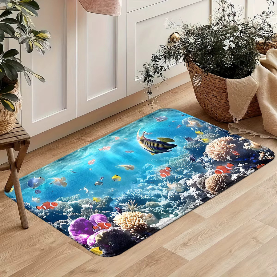 VIKAMA Ocean World Teppich mit Korallenriff und Fischschule in Multicolour, Nordic Style Fußmatte für Badezimmer und Küche, B/T: 60 x 40 cm - Bild 4