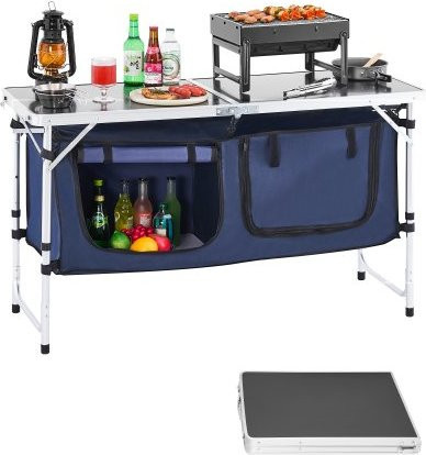 VEVOR Camping Küchentisch aus Aluminium, klappbarer Outdoor Kochtisch mit Organizer und Tragegriff, höhenverstellbar, Blau - Bild 1