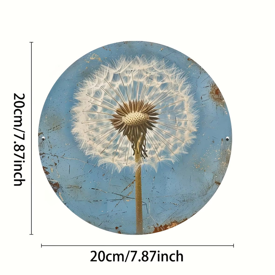 Rundes Metallschild Potdemiel mit Löwenzahn-Motiv in Blau und Weiß, Durchmesser: 20,3 cm - Bild 2
