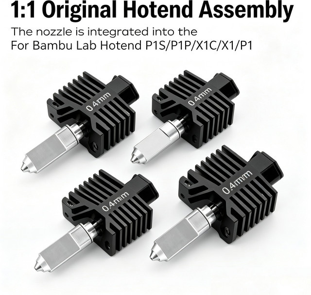 Bambu Lab Vollmetall-Hotend-Kit mit gehärteter Stahldüse für P1 und X1 Serie in Silber - Bild 1