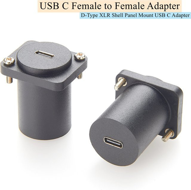 PremierCable USB C auf USB C Panel Mount Adapter 10 Gbit/s D-Typ XLR Shell Typ C 3.1 Buchse auf Buchse in Schwarz - Bild 1