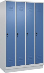 C+P Spind Classic PLUS Garderobenschrank mit Sockel, 4 Abteile, Grau/Blau, H x B x T: 195 x 120 x 50 cm, mit Sicherheits-Drehriegel, 4 Garderobenhaken und Trennwand mittig - Bild 1
