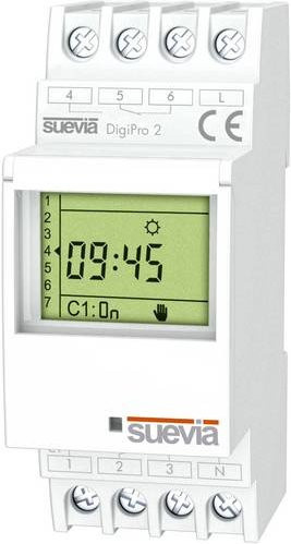 Suevia DigiPro 2 Zeitschaltuhr für Hutschiene in Weiß mit 2 Wechsler, 16A, 250 V/AC, Tages-, Wochen- und Ferienprogramm - Bild 1