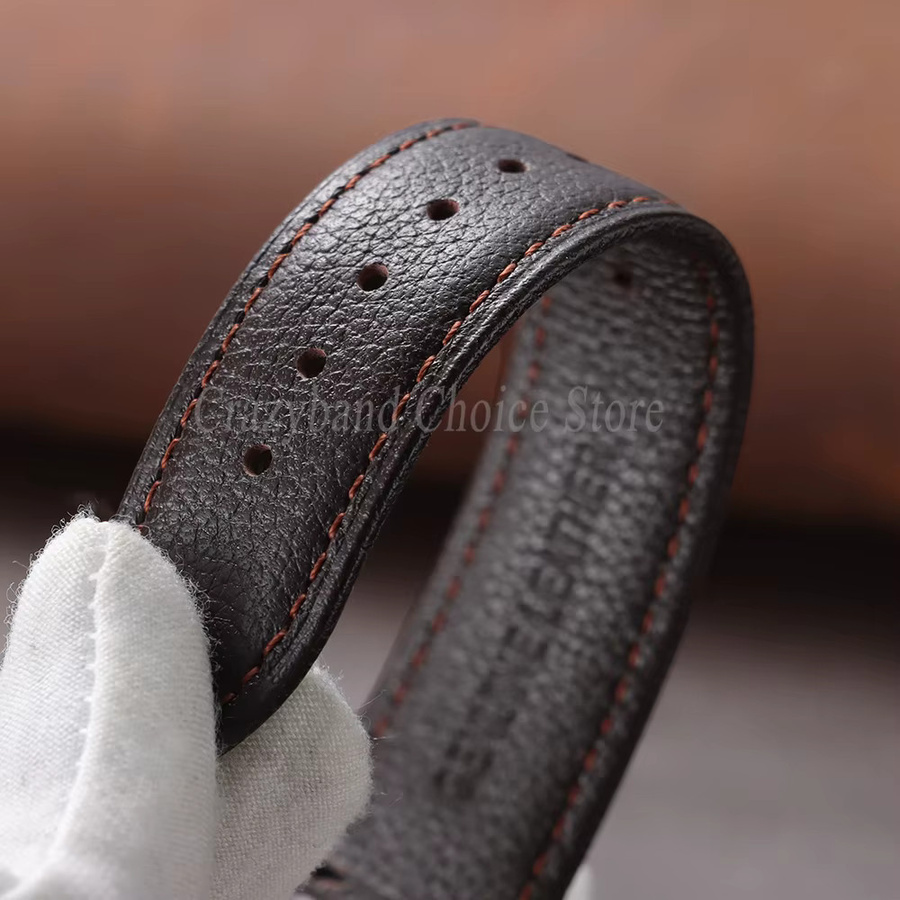 crazyband Uhrenarmband Echtleder, Lychee-Muster, Schwarz, Herren, 20/22mm - Bild 2