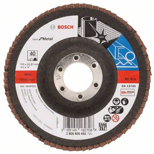 Bosch Fächerschleifscheibe für Metall, Farbe: Braun, Durchmesser: 115 mm, Bohrung: 22,23 mm - Bild 1